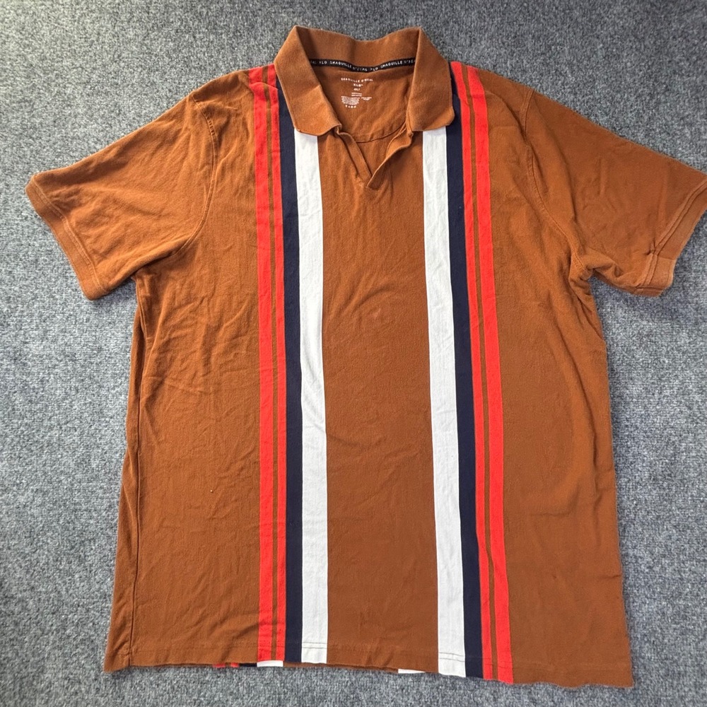 Shaquille O'Neal XLG Mens Brown Vertical Stripe Johnny Collar Polo Shirt 4XLT